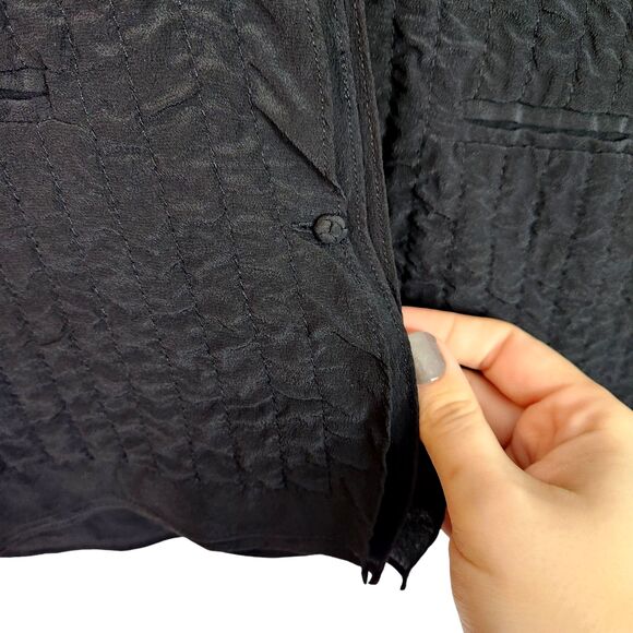 EILEEN FISHER Top Womens Small Black Silk Textured Button Silk Jacket Academia - Picture 6 of 10